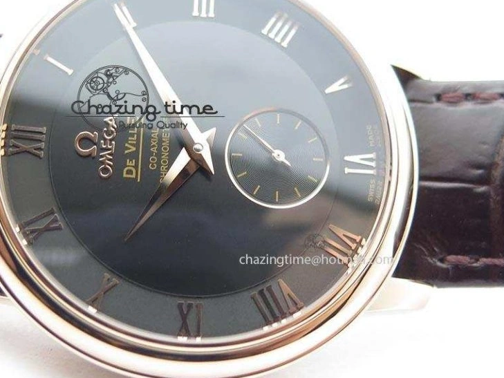 0422 TimelessDesign De Ville MK 1:1 Best Edition RG Black Dial On Black Leather Asian Seagull T1701 (Sec@6) 8236